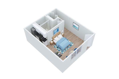 Floor plan for studio, 1 bath, 350 sqft